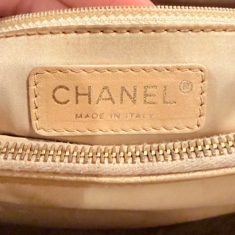 Authentic CHANEL Quilted Caviar GST large Tote in Beige with Gold Hardwar